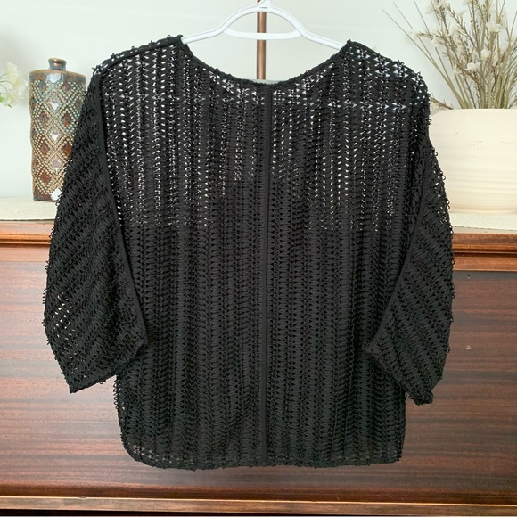 Zara Open Knit Dolman Sleeve Black Top, Size Small - Picture 5 of 8
